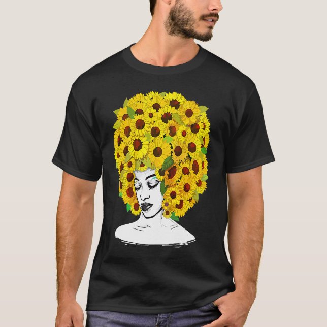 Camiseta Sunflower Afro Women Black Queen African American  (Frente)