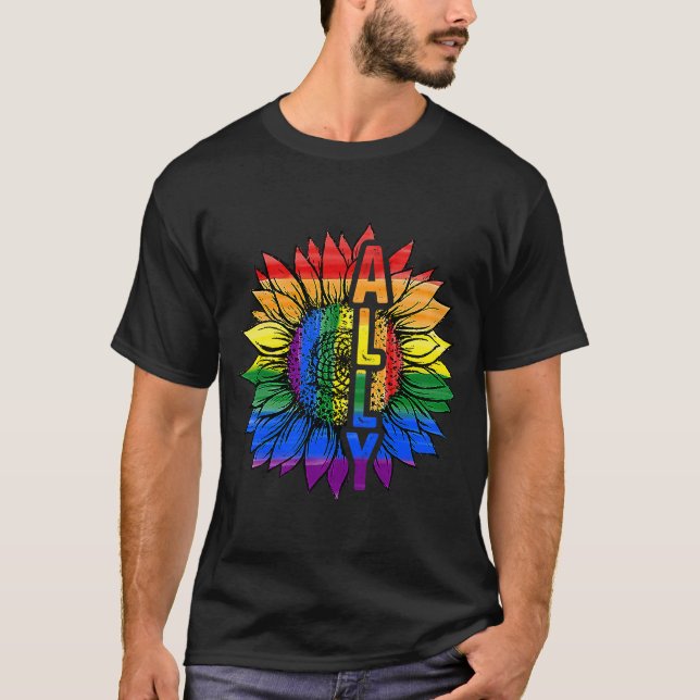 Camiseta Sunflower Ally Rainbow Flag LGBT Prioridade LGBT G (Frente)