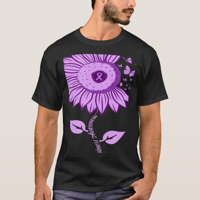 Camiseta Sunflower Alzheimer's awareness Ribbon Purple Butt (Frente)