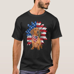 Camiseta Sunflower American Flag Red Dachshund 4 De Julho