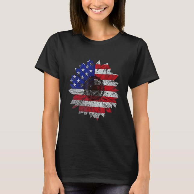 Camiseta Sunflower American For Women Flower Graphic Flag V (Frente)
