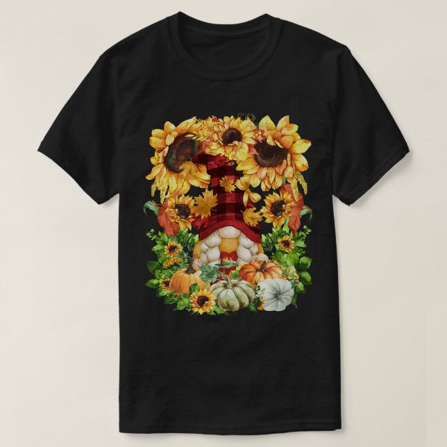 Camiseta Sunflower Autumn Buffalo Xadrez Gnomo Mãe Para Mul (Frente do Design)