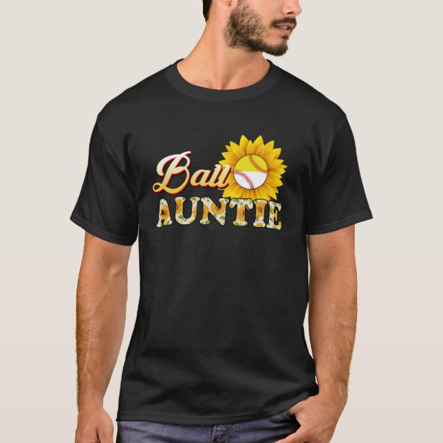Camiseta Sunflower Ball Auntie Softball Baseball Para Mulhe (Frente)