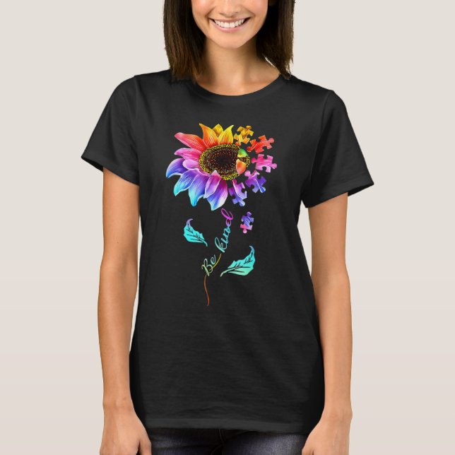 Camiseta Sunflower Be Kind Quebra-cabeça Piece Autismo Sens (Frente)