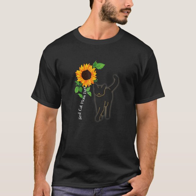 Camiseta Sunflower Best Cat Mom Ever Feline Whisperer Cat O (Frente)