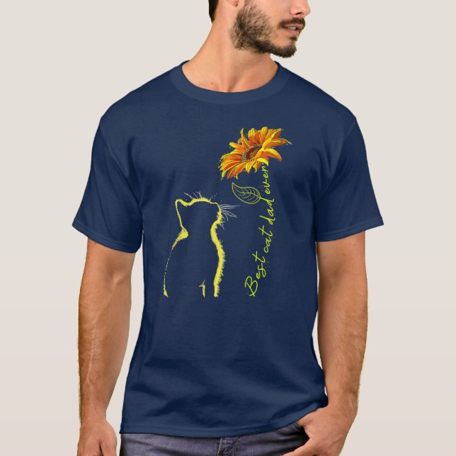 Camiseta Sunflower Best Cat Pai Ever Cuecas Gatos Amantes (Frente)
