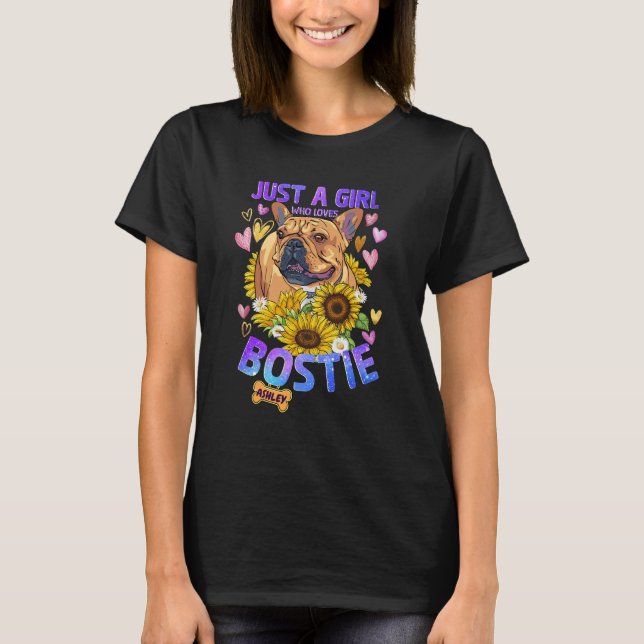 Camiseta Sunflower Boston Terrier Girl ama Dog (Frente)