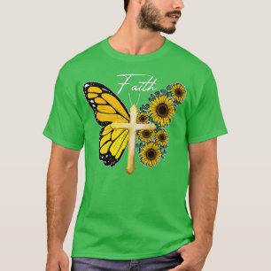 Camiseta Sunflower Butterfly Faith Cross Jesus Christian Lo