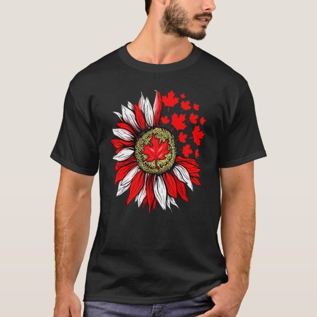 Camiseta Sunflower Canada Flag Mapeou Leaf Canada Pride Can (Frente)