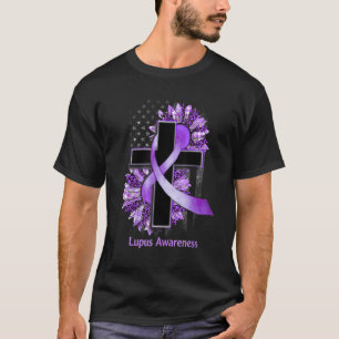 Camiseta Sunflower Christian Cross Purple Ribbon Lupus Awar