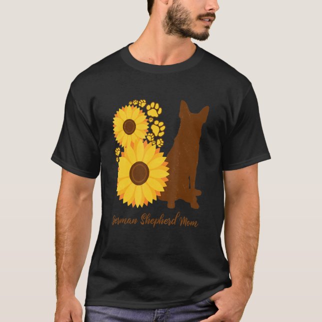Camiseta Sunflower Dog Mom - Alsatian German Shepherd (Frente)