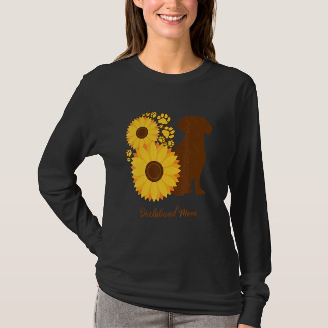 Camiseta Sunflower Dog Mom - Wiener Sausage Dog Dachshund (Frente)