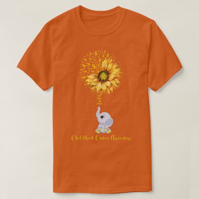 Camiseta Sunflower Elephant Gold Ribbon Childhood Cancer Aw (Frente do Design)