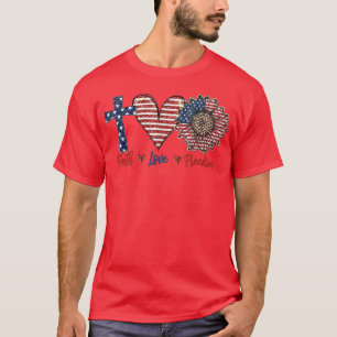 Camiseta Sunflower Faith Ama Liberdade Feliz 4 de julho