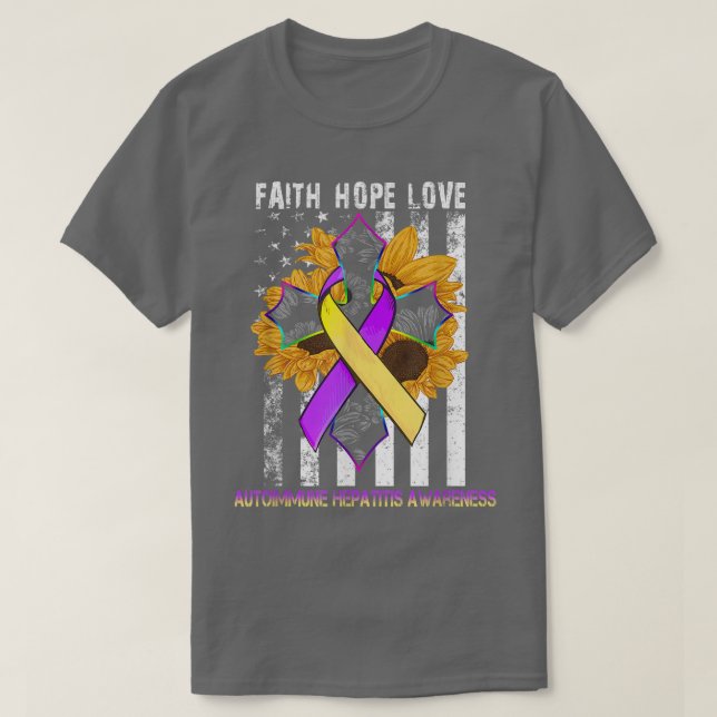 Camiseta Sunflower Faith Espera Amor Pela Hepatite Autoimun (Frente do Design)