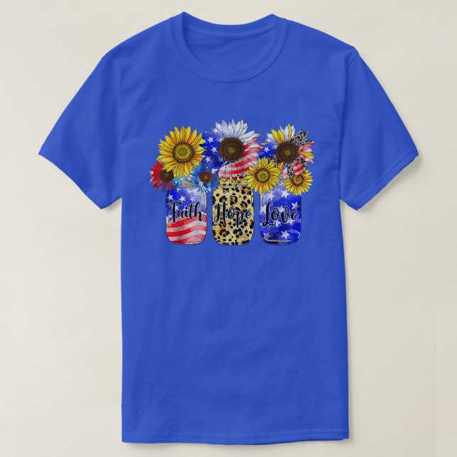Camiseta Sunflower Faith Esperança ama bandeira dos EUA 4 d (Frente do Design)