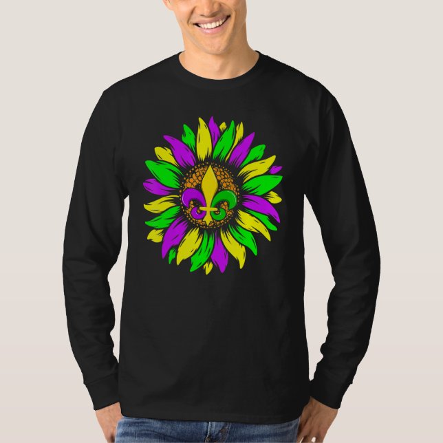 Camiseta Sunflower Fleur De Lys Mardi Gras Funny New Orlean (Frente)