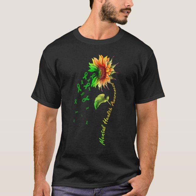 Camiseta Sunflower Green Ribbon suporta saúde mental (Frente)