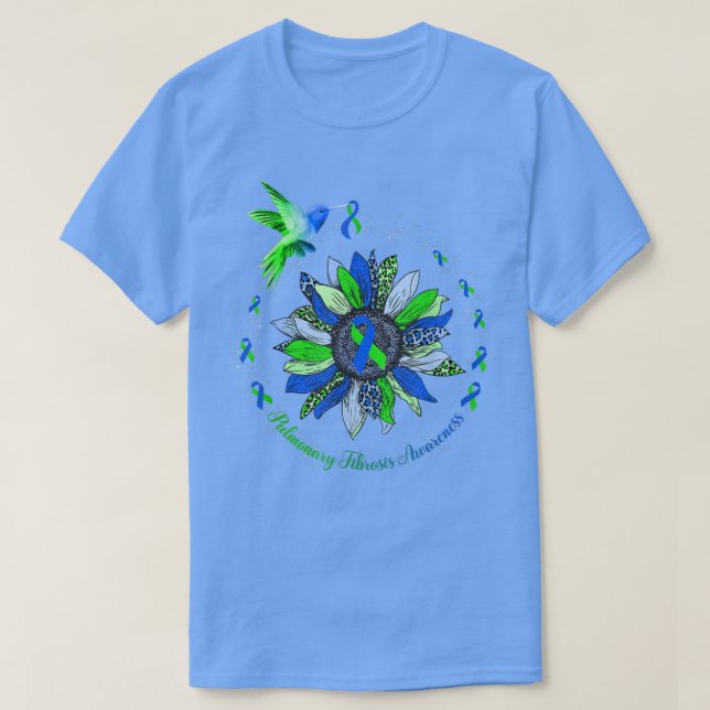 Camiseta Sunflower Hummingbird Green Blue Ribbon Pulmonar (Frente do Design)
