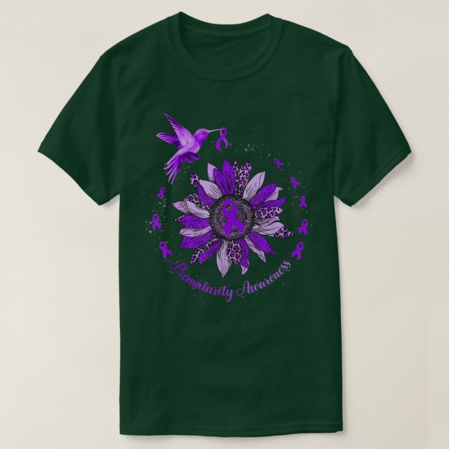 Camiseta Sunflower Hummingbird Purple Ribbon Prematurity Wa (Frente do Design)