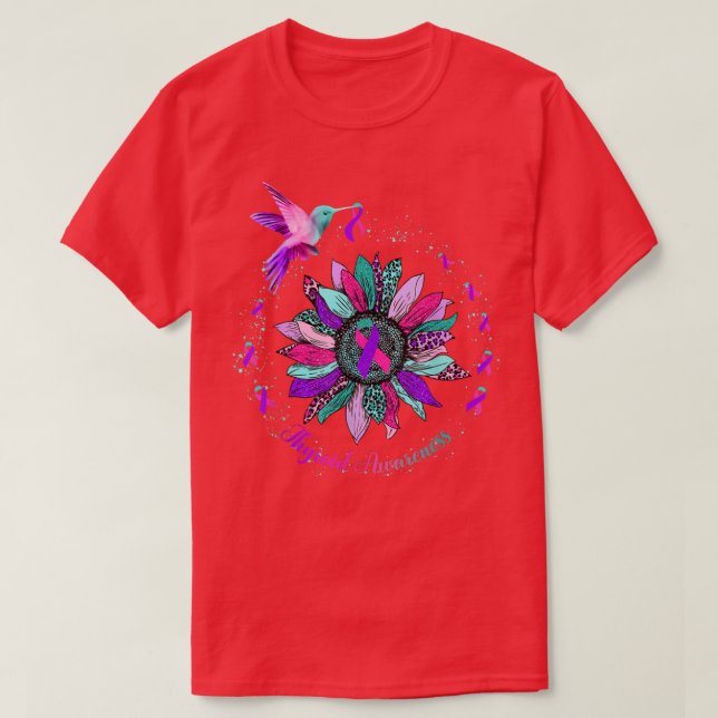 Camiseta Sunflower Hummingbird Purple Teal Fita Rosa Thyyr (Frente do Design)