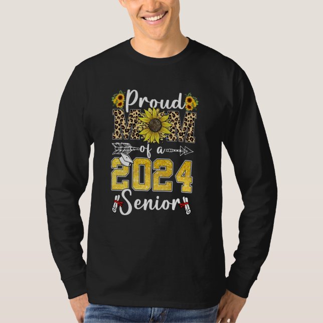 Camiseta Sunflower Leopard Proud Mom Of a 2024 Senior Gradu (Frente)