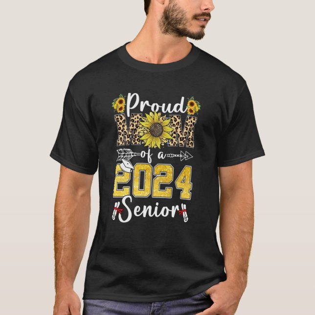 Camiseta Sunflower Leopard Proud Mom Of a 2024 Senior Gradu (Frente)
