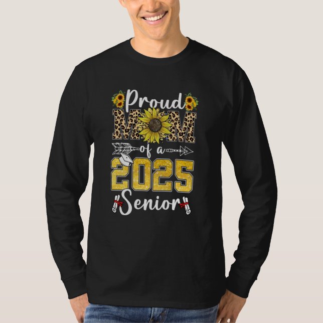 Camiseta Sunflower Leopard Proud Mom Of a 2025 Senior Gradu (Frente)