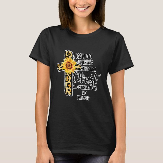Camiseta Sunflower Lepard Cheetah Impressão Cross Jesus Cri (Frente)
