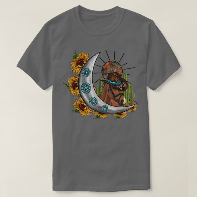 Camiseta Sunflower Lepard Cowboy Hat Horse Boho Moon Weste (Frente do Design)