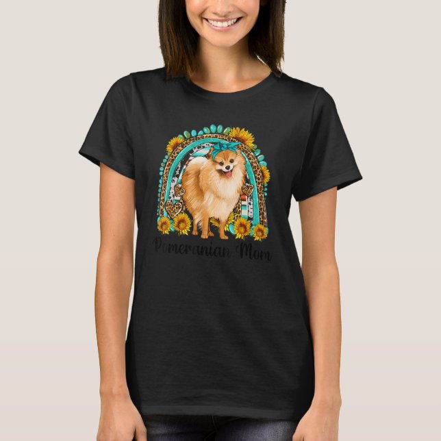 Camiseta Sunflower Lepard Pomeranian Mãe Rainbow Gemstone (Frente)