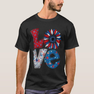 Camiseta Sunflower LOVE 4 de julho Patriotic USA Flag
