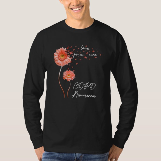 Camiseta Sunflower Peace Love Cure Orange Ribbon COPD Aware (Frente)