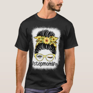 Camiseta Sunflower Step Mamãe Mensagem Bun Torna o Dia da M
