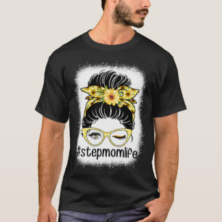 Camiseta Sunflower Step Mamãe Mensagem Bun Torna o Dia da M