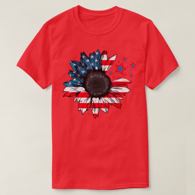 Camiseta Sunflower US american flag em 4 de julho T-Shirt (Frente do Design)