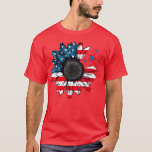 Camiseta Sunflower US american flag em 4 de julho T-Shirt