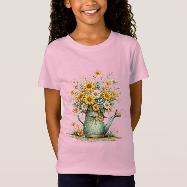 Camiseta Sunflower Watering Can Floral Garden Art (Frente)