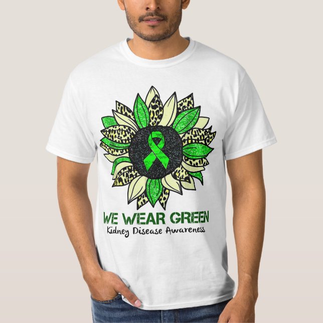 Camiseta Sunflower We Wear Green ney Disease Awareness Warr (Frente)