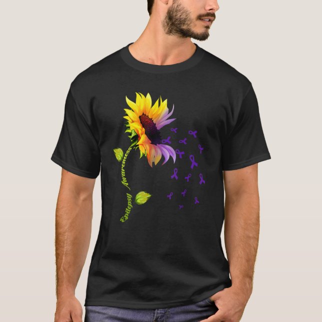 Camiseta Sunflower With Purple Ribbon Epilepsy Awareness Da (Frente)