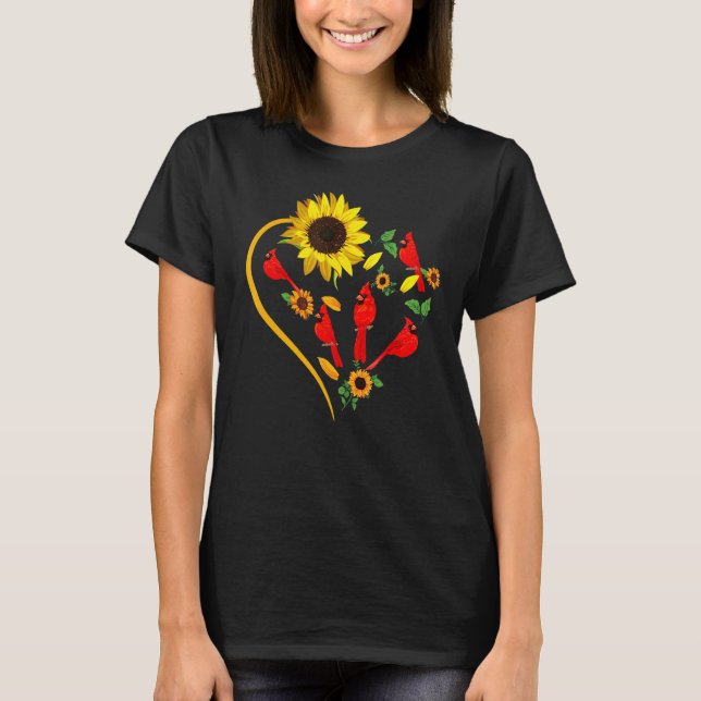 Camiseta Sunflowers Cardinal Birds Cute Heart Shape Funny B (Frente)