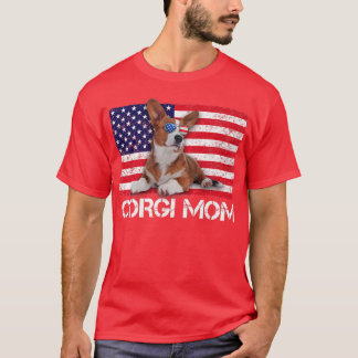 Camiseta Sunglass Corgi Mãe Bandeira Americana Cachorro Ame