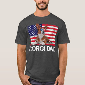 Camiseta Sunglass Corgi Pai Flag American USA Dog Lover
