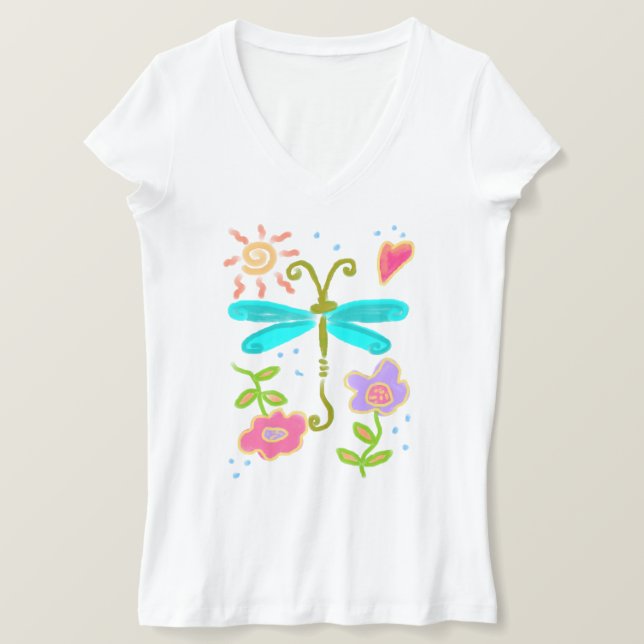 Camiseta Sunny Dragonfly Abstrato Art para Vestir (Frente do Design)