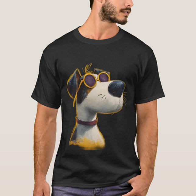 Camiseta Sunny Pup — Retro Dog with Yellow Sunglasses  (Frente)