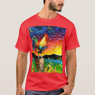 Camiseta Sunrise Rooster Starry Night Landscape Art by