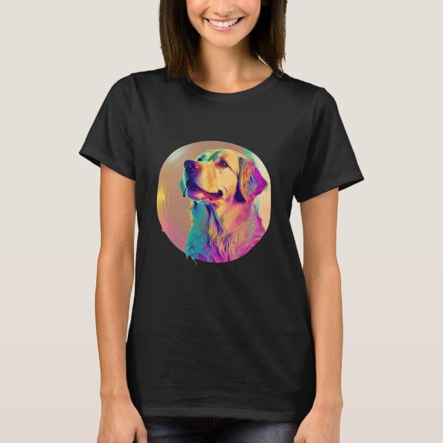 Camiseta Sunset 80s Retrowave Golden Retriever with Aesthet (Frente)