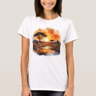 Camiseta Sunset Africano com Acácia Árvores