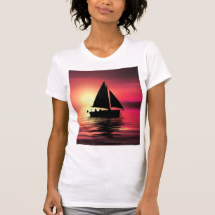 Camiseta Sunset, Barco à vela no mar-39186