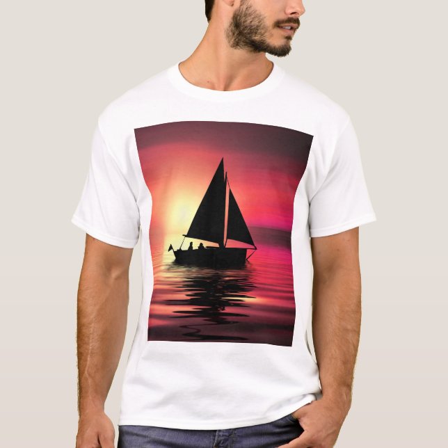 Camiseta Sunset, Barco à vela no mar-39186 (Frente)